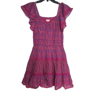 Roller Rabbit Augusta Mini Dress Purple Smock Waist Lace Floral Dainty Cotton XS